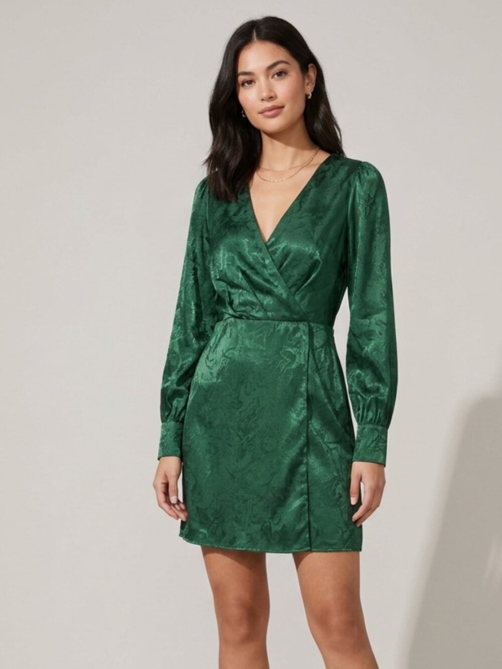 Adelyn Rae Emerald Green Fagerjorden Satin Dress with Sun Pattern